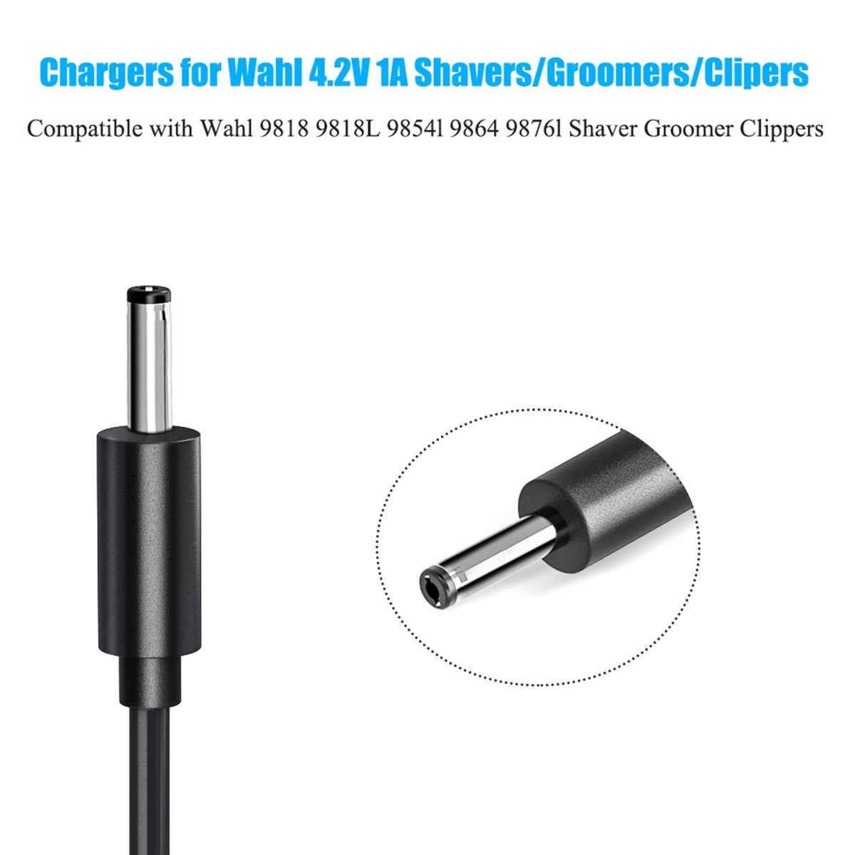 SoulBay 4.2V Charger Cord for Wahl Trimmer Clipper 9818 9818L 9854L WNT-8 WNT-9 9864 9876L 9880L 9888L Lithium Ion Beard Shaver Groomer S003HU0420060 S004mu0400090 Class 2 Power Supply Replacement Avelisse