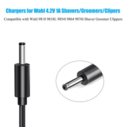 SoulBay 4.2V Charger Cord for Wahl Trimmer Clipper 9818 9818L 9854L WNT-8 WNT-9 9864 9876L 9880L 9888L Lithium Ion Beard Shaver Groomer S003HU0420060 S004mu0400090 Class 2 Power Supply Replacement Avelisse