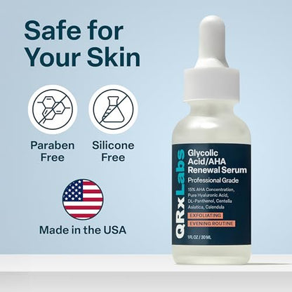 QRxLabs 15% Glycolic Acid Renewal Serum – Exfoliating AHA Serum for Smoother, Brighter Skin – 1 Fl Oz Avelisse