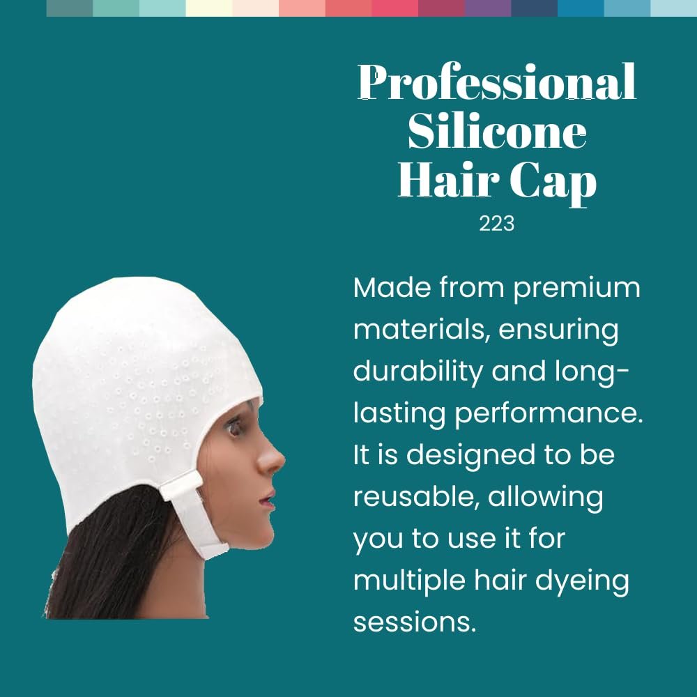 Dompel Silicone Highlight Hair Cap - Reusable Professional Silicone Cap for Hair Dyeing, 2 Piece Set, White Avelisse