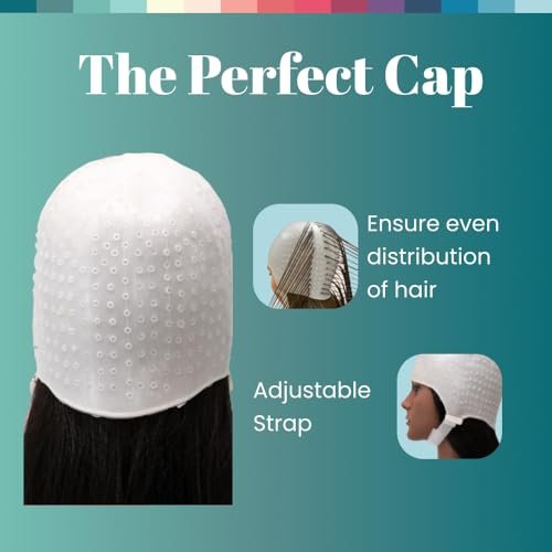 Dompel Silicone Highlight Hair Cap - Reusable Professional Silicone Cap for Hair Dyeing, 2 Piece Set, White Avelisse
