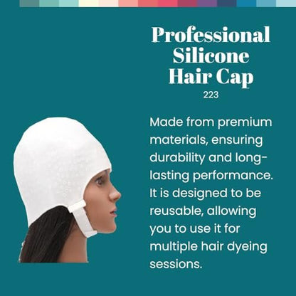 Dompel Silicone Highlight Hair Cap - Reusable Professional Silicone Cap for Hair Dyeing, 2 Piece Set, White Avelisse