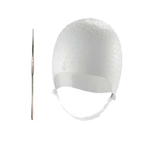 Dompel Silicone Highlight Hair Cap - Reusable Professional Silicone Cap for Hair Dyeing, 2 Piece Set, White Avelisse