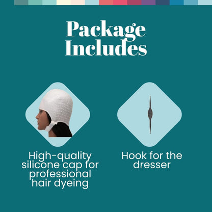 Dompel Silicone Highlight Hair Cap - Reusable Professional Silicone Cap for Hair Dyeing, 2 Piece Set, White Avelisse
