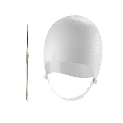 Dompel Silicone Highlight Hair Cap - Reusable Professional Silicone Cap for Hair Dyeing, 2 Piece Set, White Avelisse