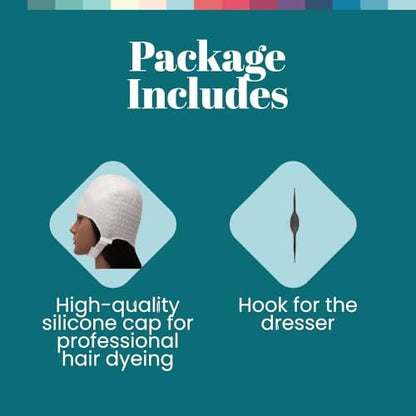 Dompel Silicone Highlight Hair Cap - Reusable Professional Silicone Cap for Hair Dyeing, 2 Piece Set, White Avelisse