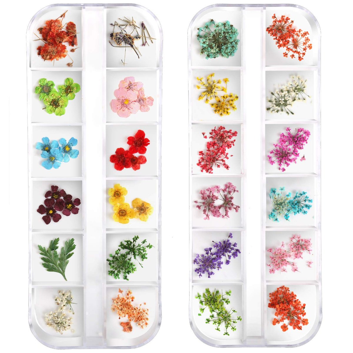 Teenior 24 Colors Nail Dried Flowers - 3D Nail Art Stickers for Tips Manicure Decor, Mixed Leaves and Flowers (2 Boxes) - görsel 1