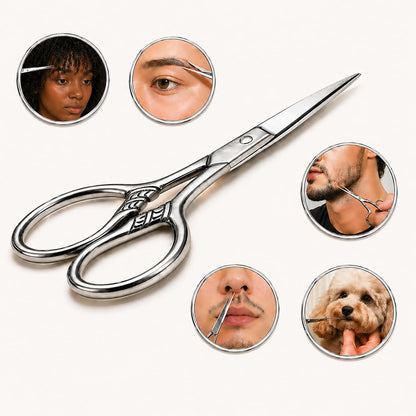 HITOPTY Small Precision Scissors – 3.5 Inch Stainless Steel Vintage Grooming Shears for Facial Hair, Eyebrows, Eyelashes, Beard & Moustache with PU Sheath