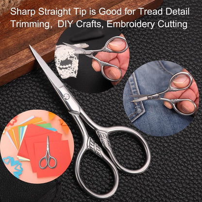HITOPTY Small Precision Scissors – 3.5 Inch Stainless Steel Vintage Grooming Shears for Facial Hair, Eyebrows, Eyelashes, Beard & Moustache with PU Sheath