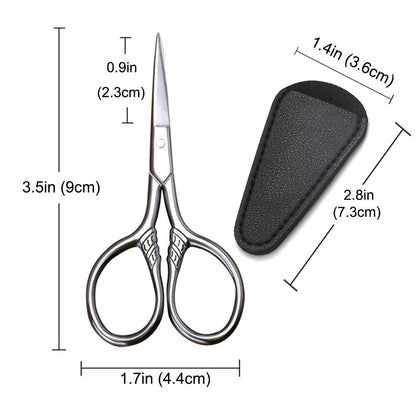 HITOPTY Small Precision Scissors – 3.5 Inch Stainless Steel Vintage Grooming Shears for Facial Hair, Eyebrows, Eyelashes, Beard & Moustache with PU Sheath