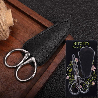 HITOPTY Small Precision Scissors – 3.5 Inch Stainless Steel Vintage Grooming Shears for Facial Hair, Eyebrows, Eyelashes, Beard & Moustache with PU Sheath