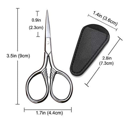 HITOPTY Small Precision Scissors – 3.5 Inch Stainless Steel Vintage Grooming Shears for Facial Hair, Eyebrows, Eyelashes, Beard & Moustache with PU Sheath