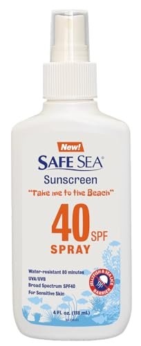 Safe Sea Jellyfish Sting-Blocking Sunscreen SPF 40+ Spray, 4 Fl Oz – Waterproof, Biodegradable, Coral Reef-Safe Body & Face Sunscreen with Anti-Jellyfish and Sea-Lice Protection Avelisse