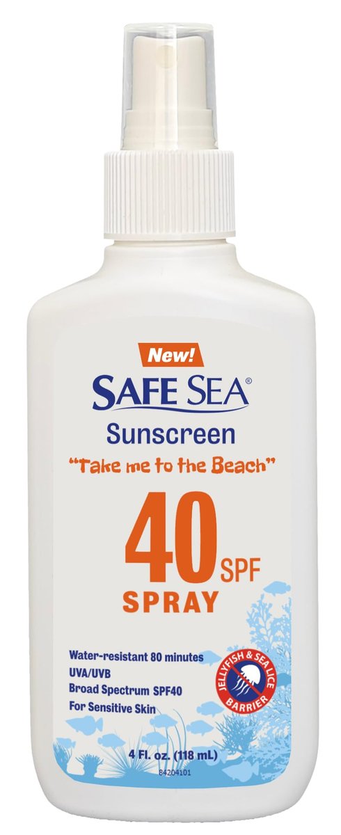 Safe Sea Jellyfish Sting-Blocking Sunscreen SPF 40+ Spray, 4 Fl Oz – Waterproof, Biodegradable, Coral Reef-Safe Body & Face Sunscreen with Anti-Jellyfish and Sea-Lice Protection Avelisse