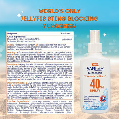 Safe Sea Jellyfish Sting-Blocking Sunscreen SPF 40+ Spray, 4 Fl Oz – Waterproof, Biodegradable, Coral Reef-Safe Body & Face Sunscreen with Anti-Jellyfish and Sea-Lice Protection Avelisse