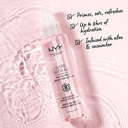 NYX PROFESSIONAL MAKEUP Bare With Me Multitasking Face Primer & Makeup Setting Spray - Hydrating Face Mist for Up to 8HR Wear, Long-Lasting Vegan Formula (4.39 Fl Oz)