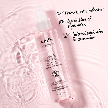 NYX PROFESSIONAL MAKEUP Bare With Me Multitasking Face Primer & Makeup Setting Spray - Hydrating Face Mist for Up to 8HR Wear, Long-Lasting Vegan Formula (4.39 Fl Oz)