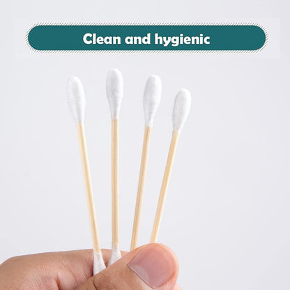MONCOM Cotton Swabs 500 Count - Biodegradable Eco-Friendly Wooden Stick Cotton Buds
