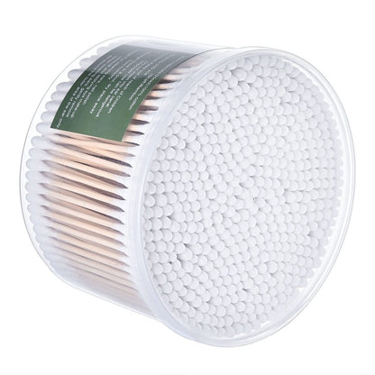MONCOM Cotton Swabs 500 Count - Biodegradable Eco-Friendly Wooden Stick Cotton Buds