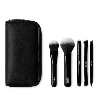 KIKO Milano Travel Brush Set – 5 Professional Brushes in Travel Pouch