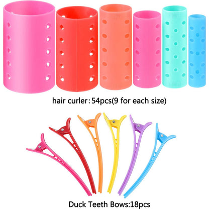 Blulu 72-Piece Multicolor Magnetic Rollers Set - 54 Hair Rollers, 18 Duck Teeth Bows, and Hair Clips for Voluminous Curls Avelisse