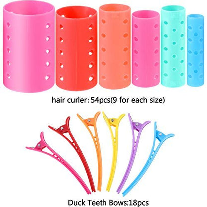 Blulu 72-Piece Multicolor Magnetic Rollers Set - 54 Hair Rollers, 18 Duck Teeth Bows, and Hair Clips for Voluminous Curls Avelisse