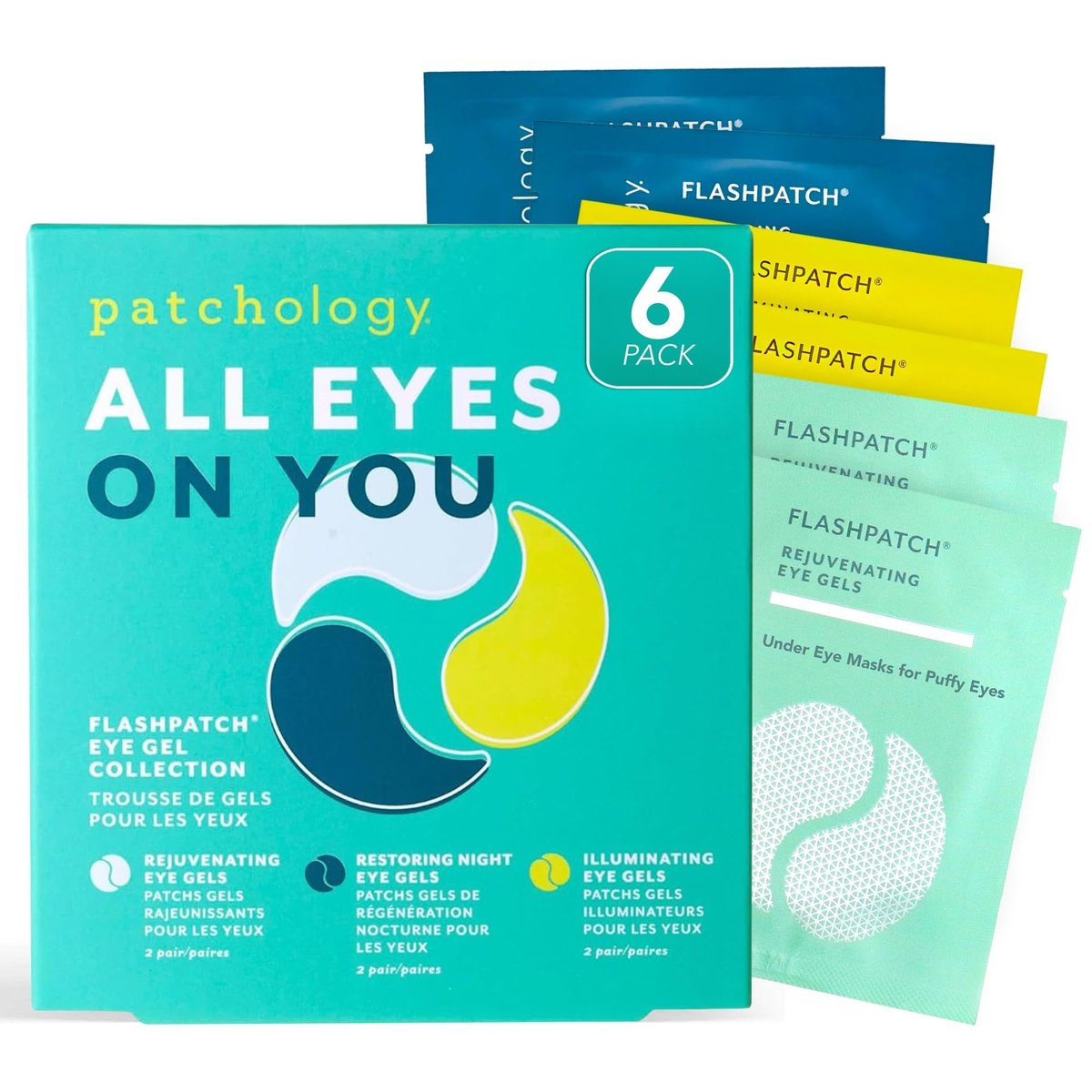 Patchology All Eyes On You Under Eye Mask - Retinol, Collagen & Green Tea Infused Eye Gels for Dark Circles, Puffiness, & Wrinkles - 6 Pairs Avelisse