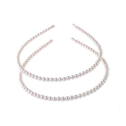 Aysekone 2 Pack Simple Design Imitation Pearl Headband for Women - Elegant Full Pearl Bead Fashion Hair Hoop for Wedding Party Bridal - görsel 2