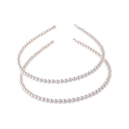 Aysekone 2 Pack Simple Design Imitation Pearl Headband for Women - Elegant Full Pearl Bead Fashion Hair Hoop for Wedding Party Bridal