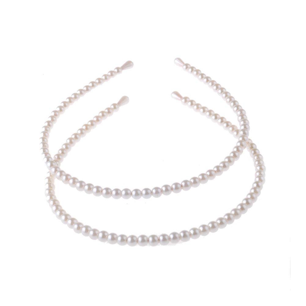 Aysekone 2 Pack Simple Design Imitation Pearl Headband for Women - Elegant Full Pearl Bead Fashion Hair Hoop for Wedding Party Bridal - görsel 1