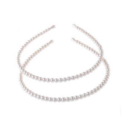 Aysekone 2 Pack Simple Design Imitation Pearl Headband for Women - Elegant Full Pearl Bead Fashion Hair Hoop for Wedding Party Bridal
