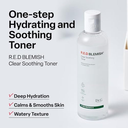 Dr. G R.E.D. Blemish Clear Soothing Toner - Korean Soothing Toner for Glowing Skin - Soothes Irritation, Clear Skin - Mild Exfoliant with AHA, BHA & Centella Asiatica - 10.14 fl oz