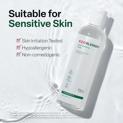 Dr. G R.E.D. Blemish Clear Soothing Toner - Korean Soothing Toner for Glowing Skin - Soothes Irritation, Clear Skin - Mild Exfoliant with AHA, BHA & Centella Asiatica - 10.14 fl oz
