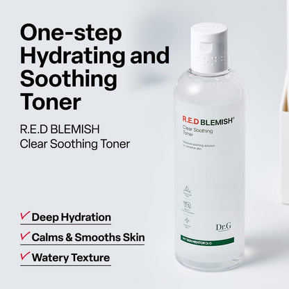 Dr. G R.E.D. Blemish Clear Soothing Toner - Korean Soothing Toner for Glowing Skin - Soothes Irritation, Clear Skin - Mild Exfoliant with AHA, BHA & Centella Asiatica - 10.14 fl oz
