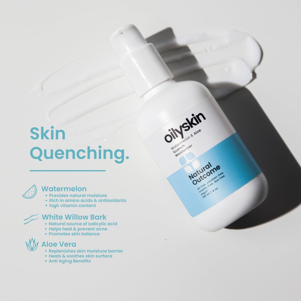 Natural Outcome Oily Skin Moisturizer - Oil Free Daily Facial Moisturizer Gel with Hyaluronic Acid, Watermelon & Aloe Vera - Non-Greasy Hydrating Face Lotion for Oily Skin Types - 4 oz Avelisse