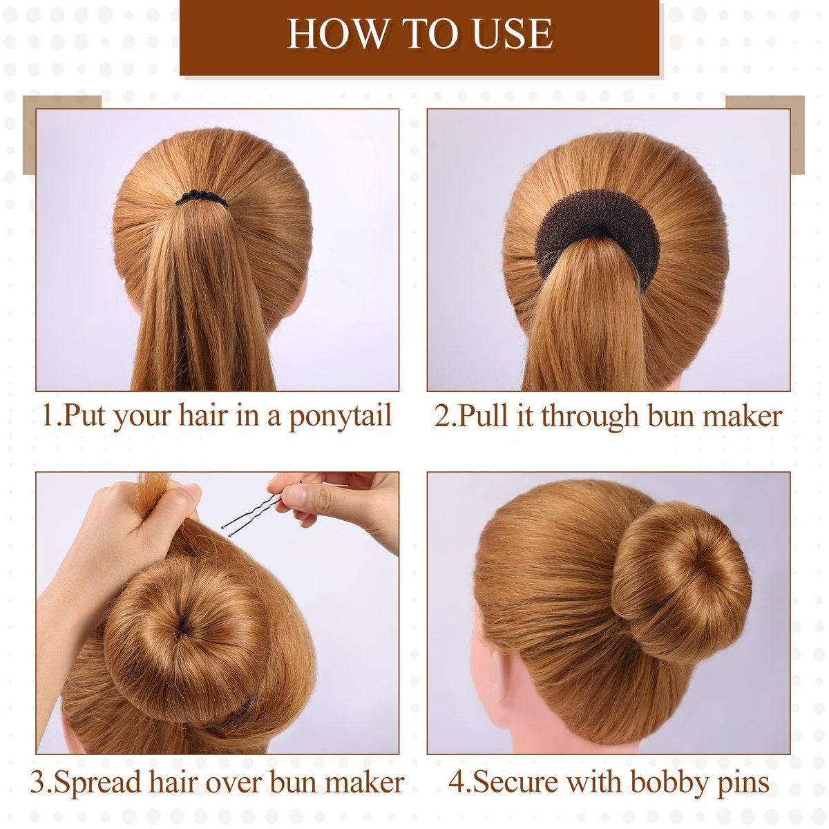 MORGLES Hair Bun Maker - 4 Pack Donut Bun Shaper with 10 Black Bobby Pins for Perfect Hair Ring Style - görsel 11