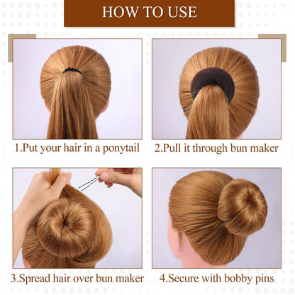 MORGLES Hair Bun Maker - 4 Pack Donut Bun Shaper with 10 Black Bobby Pins for Perfect Hair Ring Style