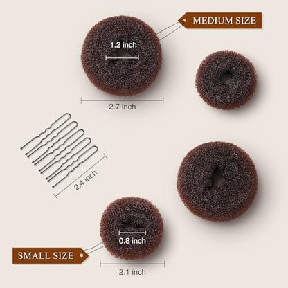 MORGLES Hair Bun Maker - 4 Pack Donut Bun Shaper with 10 Black Bobby Pins for Perfect Hair Ring Style
