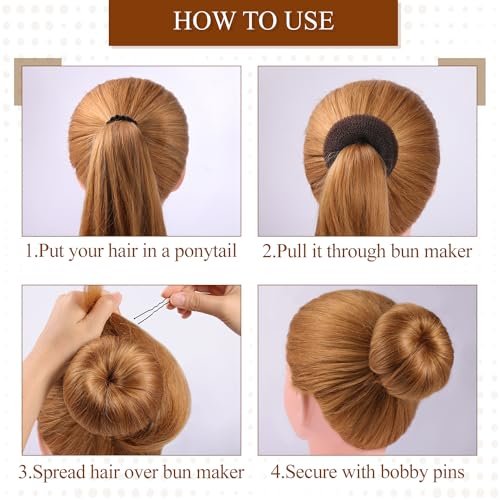 MORGLES Hair Bun Maker - 4 Pack Donut Bun Shaper with 10 Black Bobby Pins for Perfect Hair Ring Style - görsel 12