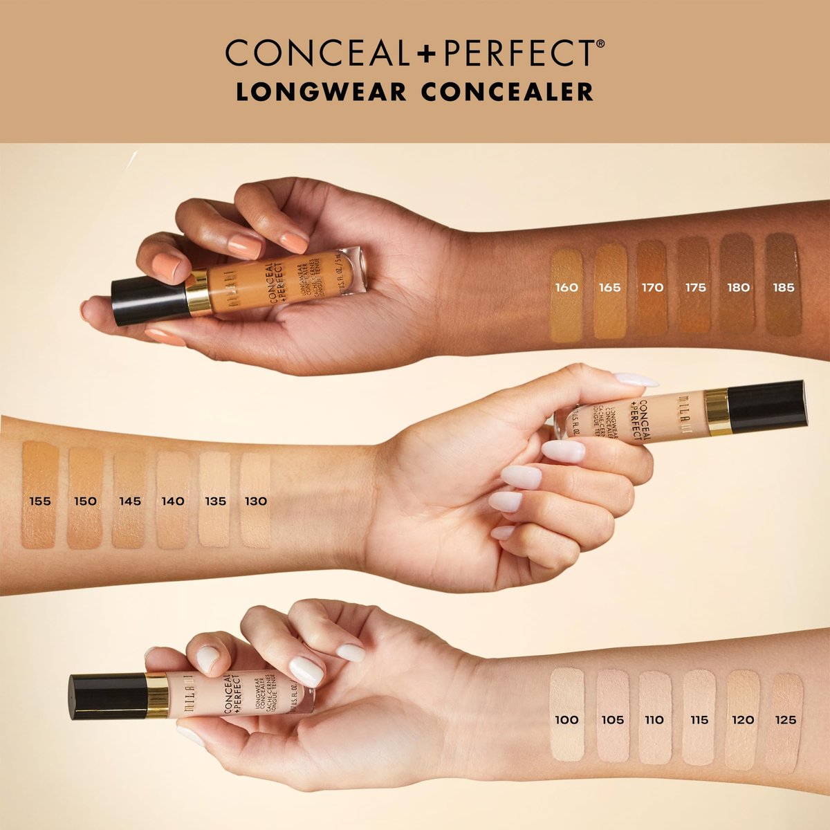 Milani Conceal + Perfect Longwear Concealer - Full Coverage, Light Nude - 0.17 oz - görsel 6