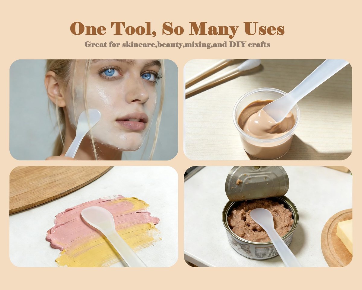 QsQueen 100 PCS Cosmetic Spatulas, 7 Colors – Reusable Hygienic Makeup Scoop for Face Masks, Creams & Skincare, Flexible PP Tool for Mixing, Sampling, DIY, Salon & Travel - görsel 10