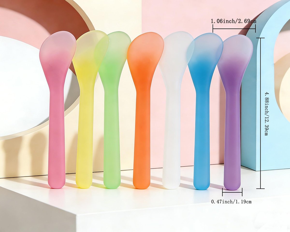 QsQueen 100 PCS Cosmetic Spatulas, 7 Colors – Reusable Hygienic Makeup Scoop for Face Masks, Creams & Skincare, Flexible PP Tool for Mixing, Sampling, DIY, Salon & Travel - görsel 8