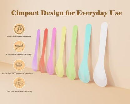 QsQueen 100 PCS Cosmetic Spatulas, 7 Colors – Reusable Hygienic Makeup Scoop for Face Masks, Creams & Skincare, Flexible PP Tool for Mixing, Sampling, DIY, Salon & Travel