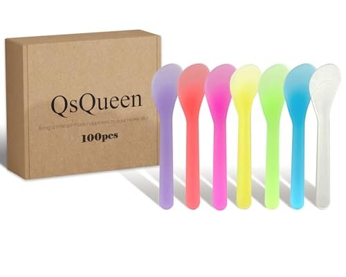 QsQueen 100 PCS Cosmetic Spatulas, 7 Colors – Reusable Hygienic Makeup Scoop for Face Masks, Creams & Skincare, Flexible PP Tool for Mixing, Sampling, DIY, Salon & Travel - görsel 1