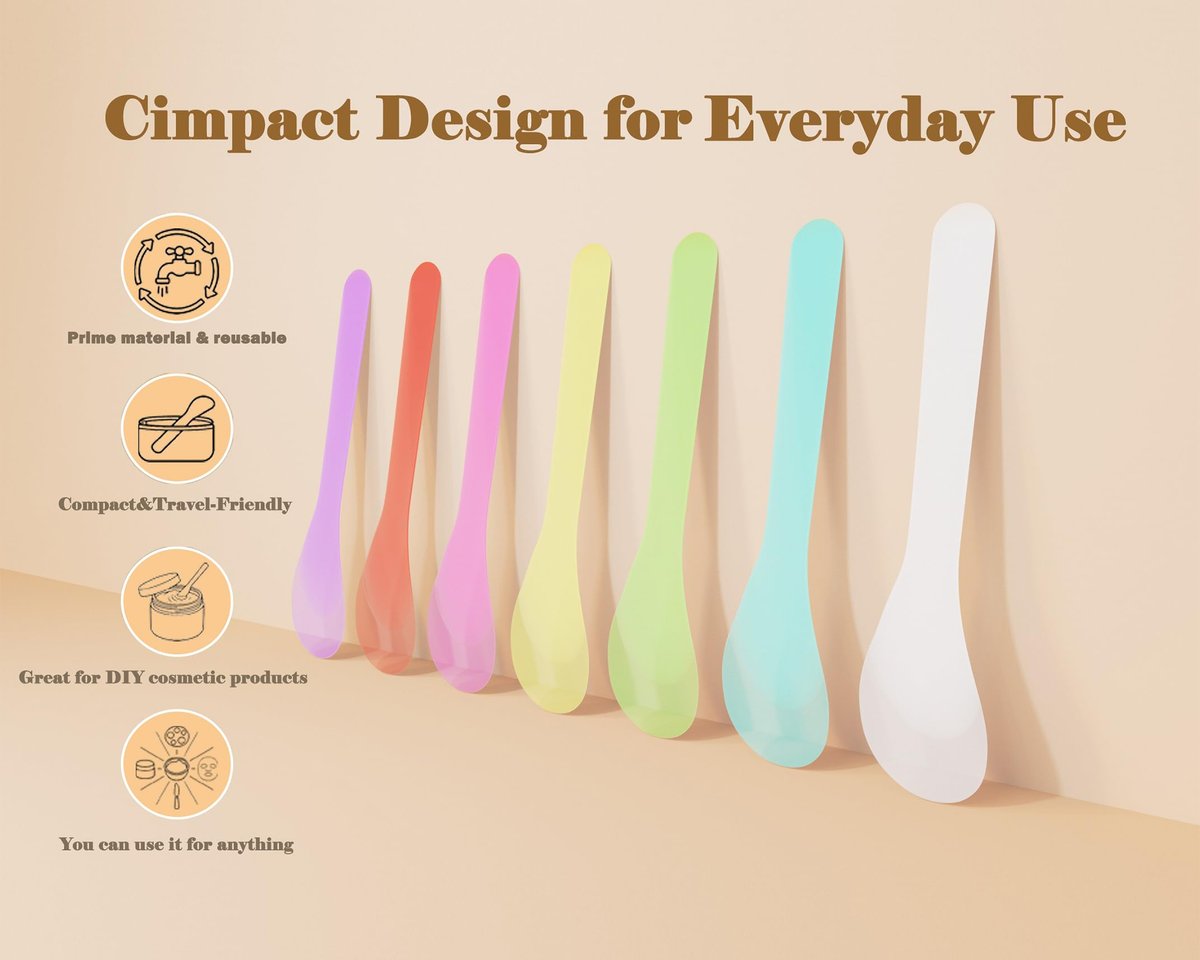 QsQueen 100 PCS Cosmetic Spatulas, 7 Colors – Reusable Hygienic Makeup Scoop for Face Masks, Creams & Skincare, Flexible PP Tool for Mixing, Sampling, DIY, Salon & Travel - görsel 12