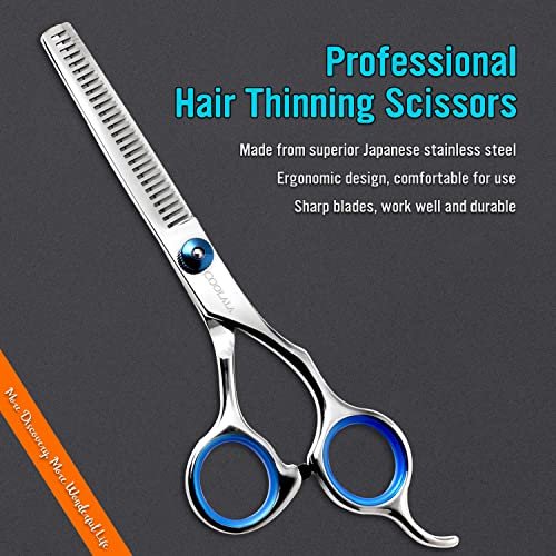 COOLALA Professional Stainless Steel Hair Cutting Scissors & Thinning Shears - 6.5 Inch for Salon, Barber, Home Use - görsel 4