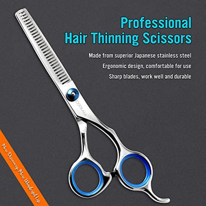 COOLALA Professional Stainless Steel Hair Cutting Scissors & Thinning Shears - 6.5 Inch for Salon, Barber, Home Use
