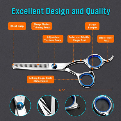 COOLALA Professional Stainless Steel Hair Cutting Scissors & Thinning Shears - 6.5 Inch for Salon, Barber, Home Use