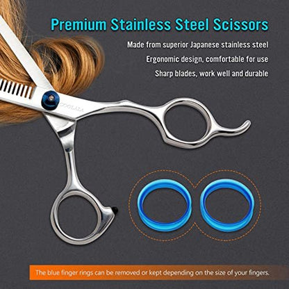 COOLALA Professional Stainless Steel Hair Cutting Scissors & Thinning Shears - 6.5 Inch for Salon, Barber, Home Use