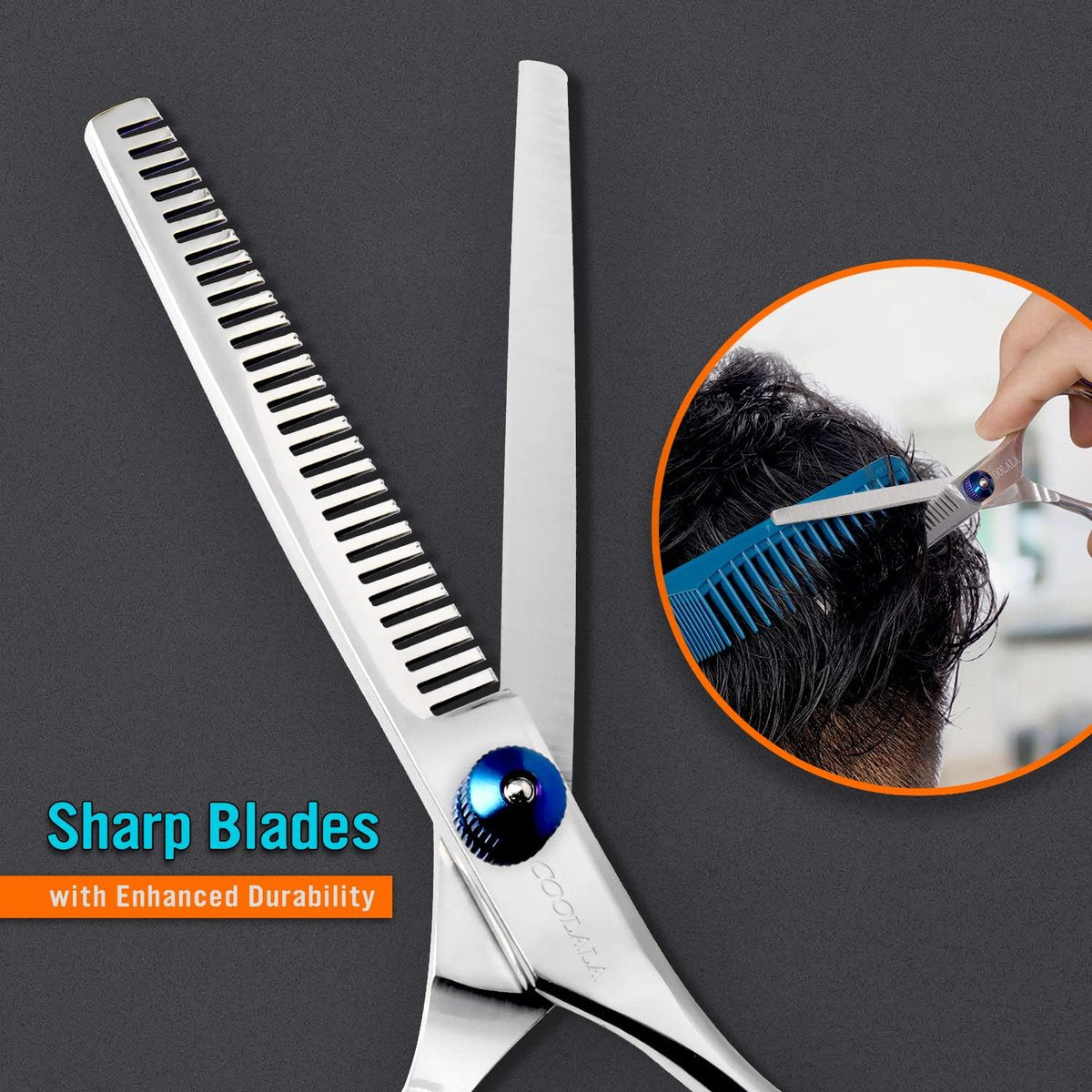COOLALA Professional Stainless Steel Hair Cutting Scissors & Thinning Shears - 6.5 Inch for Salon, Barber, Home Use - görsel 7